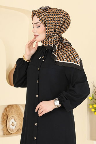 moda selvim Prizma Desen Soft Eşarp 510ERB1087 Siyah&Hardal - Thumbnail