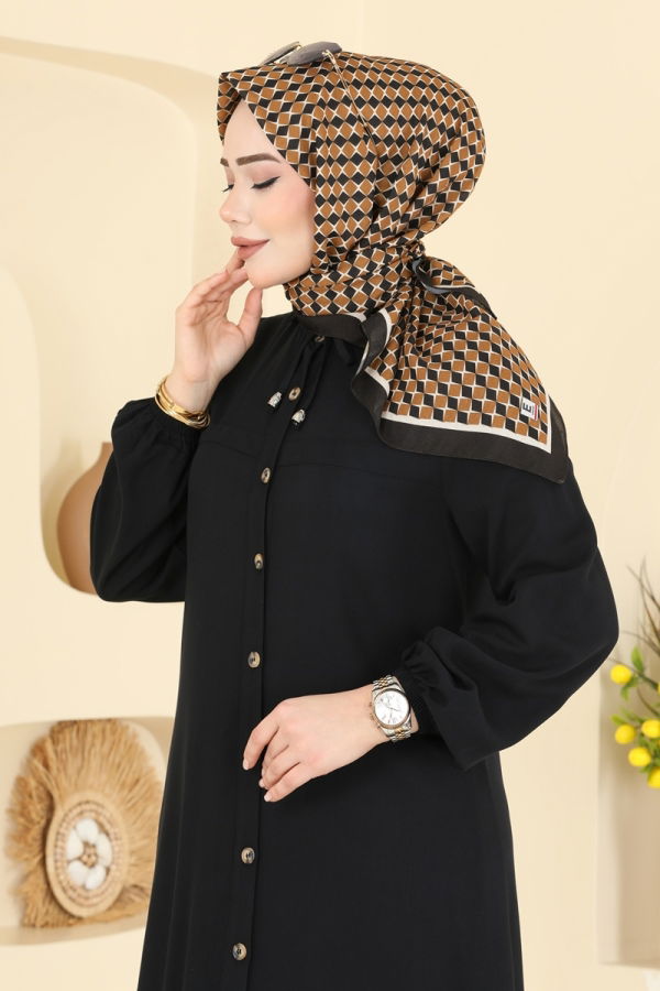 Modaselvim Eşarp Prizma Desen Soft Eşarp 510ERB1087 Siyah&Hardal