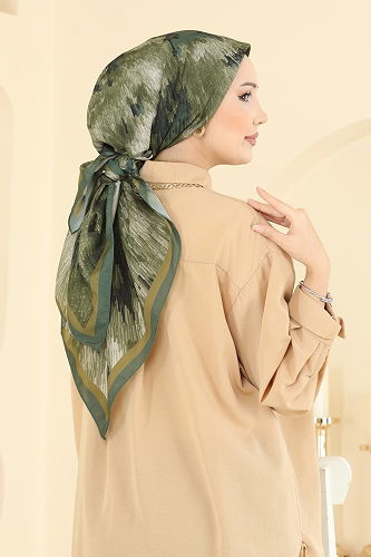 moda selvim Prizma Desen Soft Eşarp Serisi 506ERB1087 Yeşil - Thumbnail