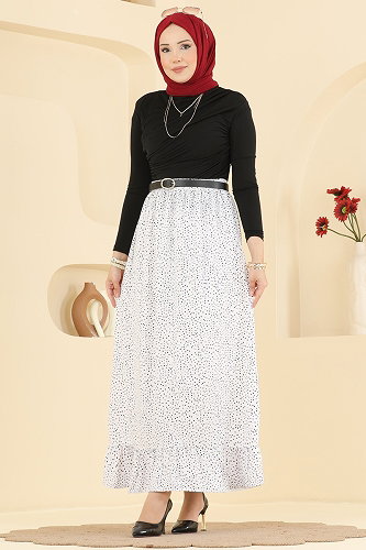 moda selvim Puantiye Desen Jesika Etek 129NZRK1200 Ekru - Thumbnail