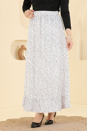 moda selvim Puantiye Desen Jesika Etek 129NZRK1200 Ekru - Thumbnail