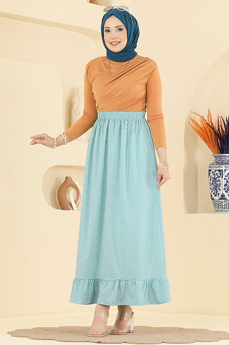 moda selvim Puantiye Desen Jesika Etek 129NZRK1200 Mint - Thumbnail