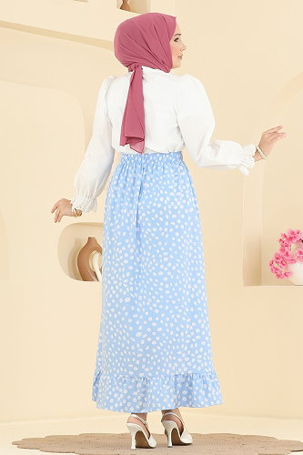moda selvim Puantiye Desen Jesika Etek 135NZRK1200 Bebe Mavisi - Thumbnail
