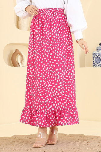 moda selvim Puantiye Desen Jesika Etek 135NZRK1200 Fuşya - Thumbnail