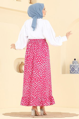 moda selvim Puantiye Desen Jesika Etek 135NZRK1200 Fuşya - Thumbnail
