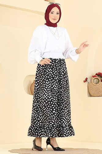 moda selvim Puantiye Desen Jesika Etek 135NZRK1200 Siyah - Thumbnail