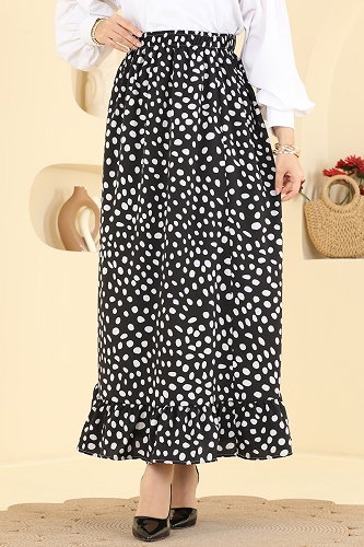 moda selvim Puantiye Desen Jesika Etek 135NZRK1200 Siyah - Thumbnail