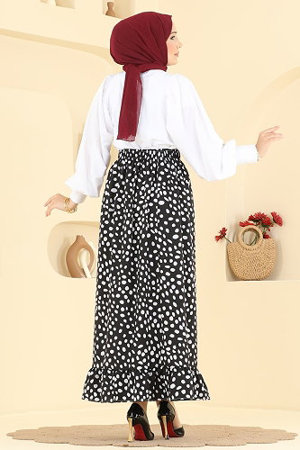 moda selvim Puantiye Desen Jesika Etek 135NZRK1200 Siyah - Thumbnail