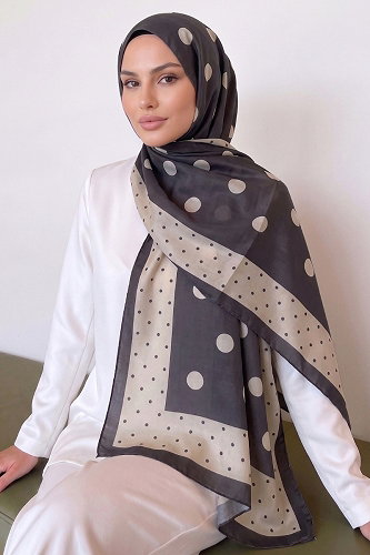 moda selvim Puantiye Desen Soft Şal 302AFV475 Antrasit - Thumbnail