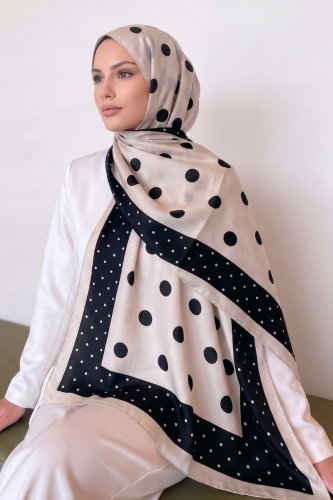 A.F.V. - Puantiye Desen Soft Şal 302AFV475 Ekru&Siyah