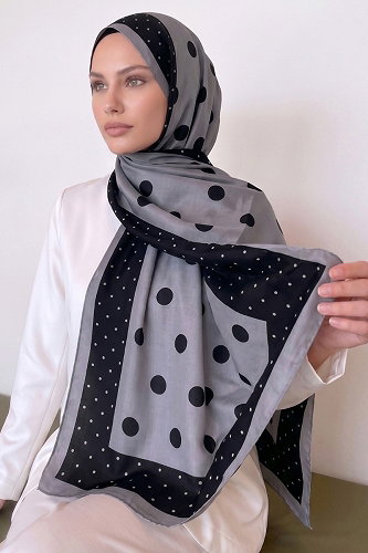 moda selvim Puantiye Desen Soft Şal 302AFV475 Gri - Thumbnail