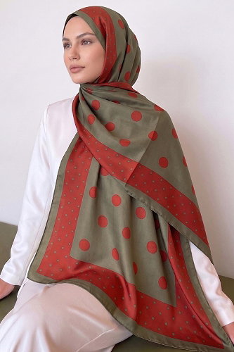 moda selvim Puantiye Desen Soft Şal 302AFV475 Haki - Thumbnail
