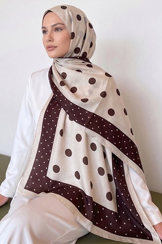 moda selvim Puantiye Desen Soft Şal 302AFV475 Krem - Thumbnail