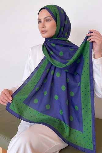 moda selvim Puantiye Desen Soft Şal 302AFV475 Saks - Thumbnail