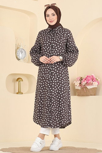 moda selvim Puantiye Desenli Dokuma Tunik 204NZRK1200 Acı Kahve - Thumbnail