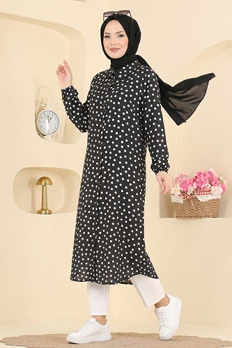 moda selvim Puantiye Desenli Dokuma Tunik 204NZRK1200 Siyah - Thumbnail