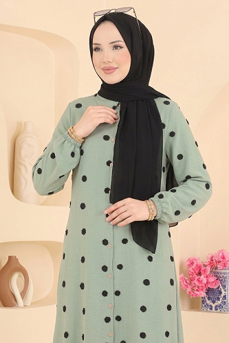 moda selvim Puantiye Desenli Tunik 167NZRK1200 Çağla - Thumbnail