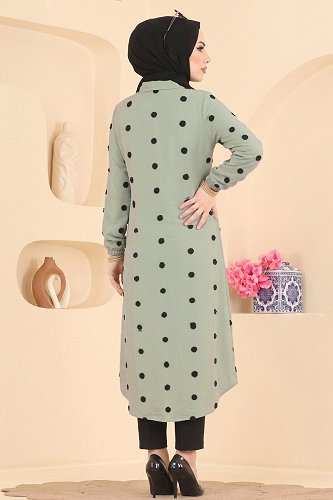 moda selvim Puantiye Desenli Tunik 167NZRK1200 Çağla - Thumbnail