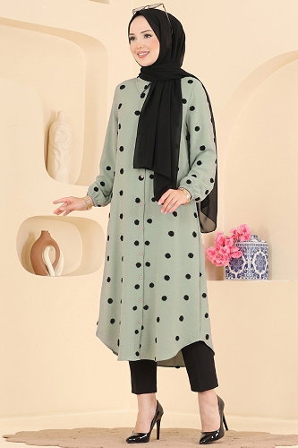 moda selvim Puantiye Desenli Tunik 167NZRK1200 Çağla - Thumbnail