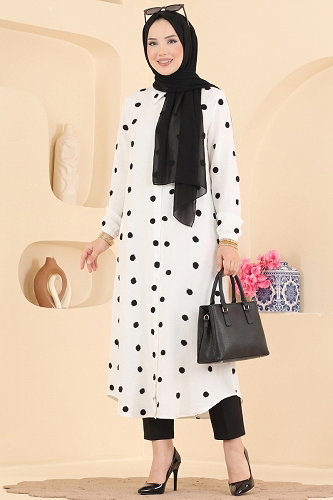 moda selvim Puantiye Desenli Tunik 167NZRK1200 Ekru - Thumbnail