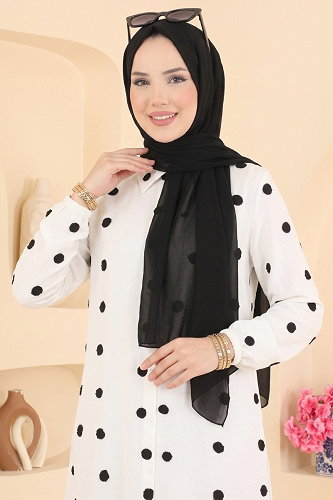 moda selvim Puantiye Desenli Tunik 167NZRK1200 Ekru - Thumbnail