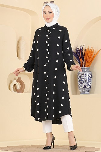 moda selvim Puantiye Desenli Tunik 167NZRK1200 Siyah - Thumbnail