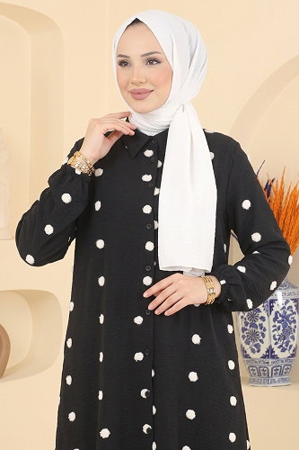 moda selvim Puantiye Desenli Tunik 167NZRK1200 Siyah - Thumbnail