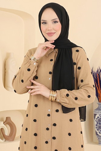 moda selvim Puantiye Desenli Tunik 167NZRK1200 Sütlü Kahve - Thumbnail