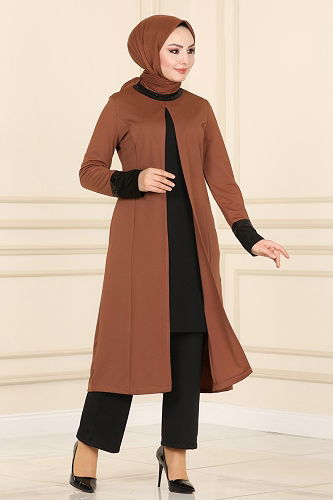 moda selvim Pul Detay İkili Takım 2550ASMK1074 Taba&Siyah - Thumbnail