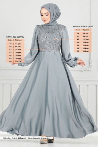 MRV E.N.D. - Pul Detay Saten Abiye 5691END900-M Gri