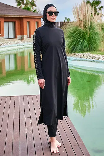 moda selvim Pul Detay Tam Kapalı Mayo 2417MRNK1139 Siyah - Thumbnail