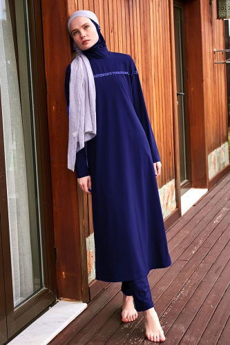 moda selvim Pul Detay Tam Kapalı Mayo 2433MRNK1139 Laci - Thumbnail