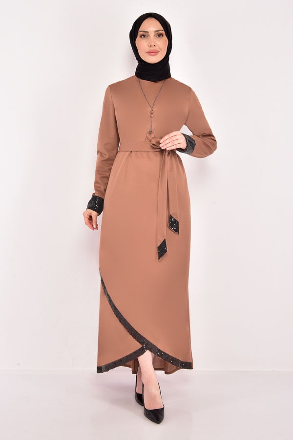 Modaselvim SEPETTE NET %20+%20 İNDİRİM Pul Detaylı Abiye ASM2601-M Taba