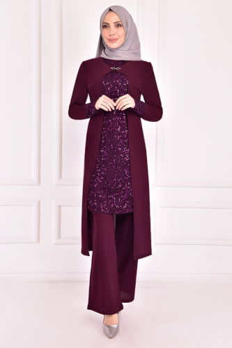 MRV A.S.M. - Pul Detaylı İkili Takım ASM2180-M Mürdüm