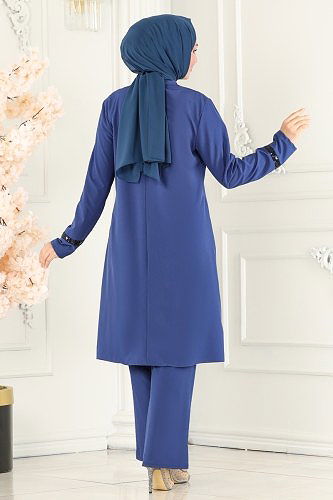 moda selvim Pul Detaylı İkili Takım ASM2680 İndigo&Laci - Thumbnail