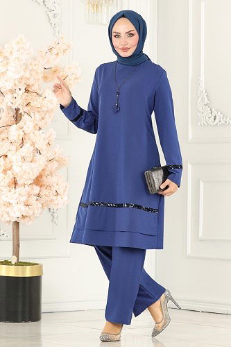 moda selvim Pul Detaylı İkili Takım ASM2680 İndigo&Laci - Thumbnail