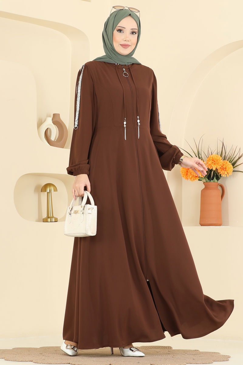 Pul Detaylı Mevlana Ferace 2195SL432 Kahve