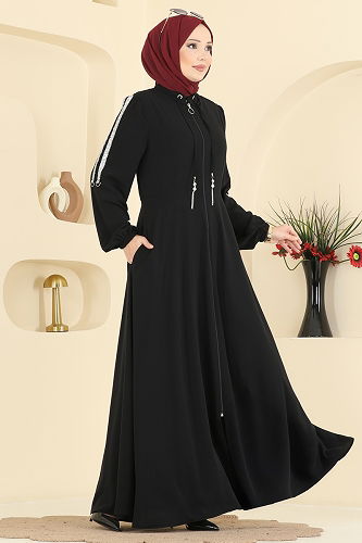 moda selvim Pul Detaylı Mevlana Ferace 2195SL432 Siyah - Thumbnail