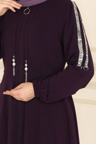 moda selvim Pul Detaylı Mevlana Ferace 2195SL432 Mor - Thumbnail
