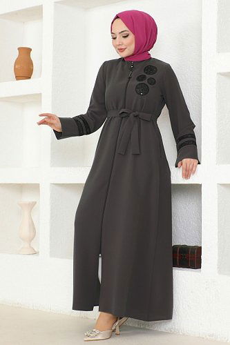 moda selvim Pul Detaylı Petek Ferace 2131EDM718 Antrasit - Thumbnail