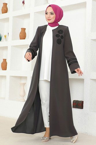 moda selvim Pul Detaylı Petek Ferace 2131EDM718 Antrasit - Thumbnail