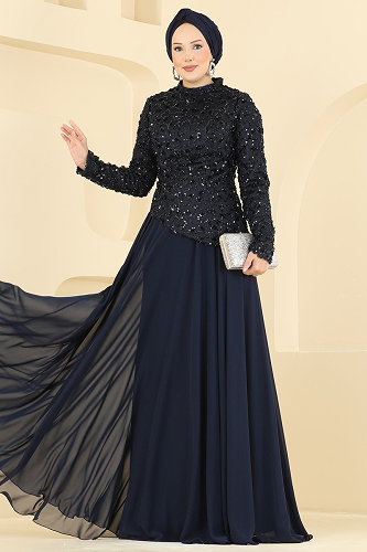 moda selvim Pul Detaylı Şifon Abiye 247DMNK1166 Laci - Thumbnail