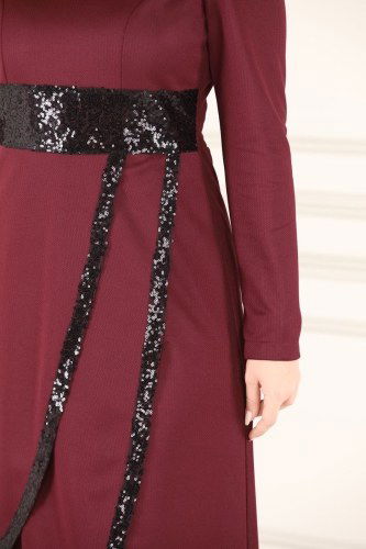 moda selvim Pul Detaylı Şık Takım ASM2500 Bordo - Thumbnail