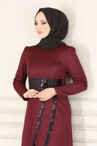 moda selvim Pul Detaylı Şık Takım ASM2500 Bordo - Thumbnail