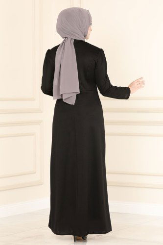 moda selvim Pul Payet Detaylı Tesettür Abiye ASM2545 Siyah - Thumbnail