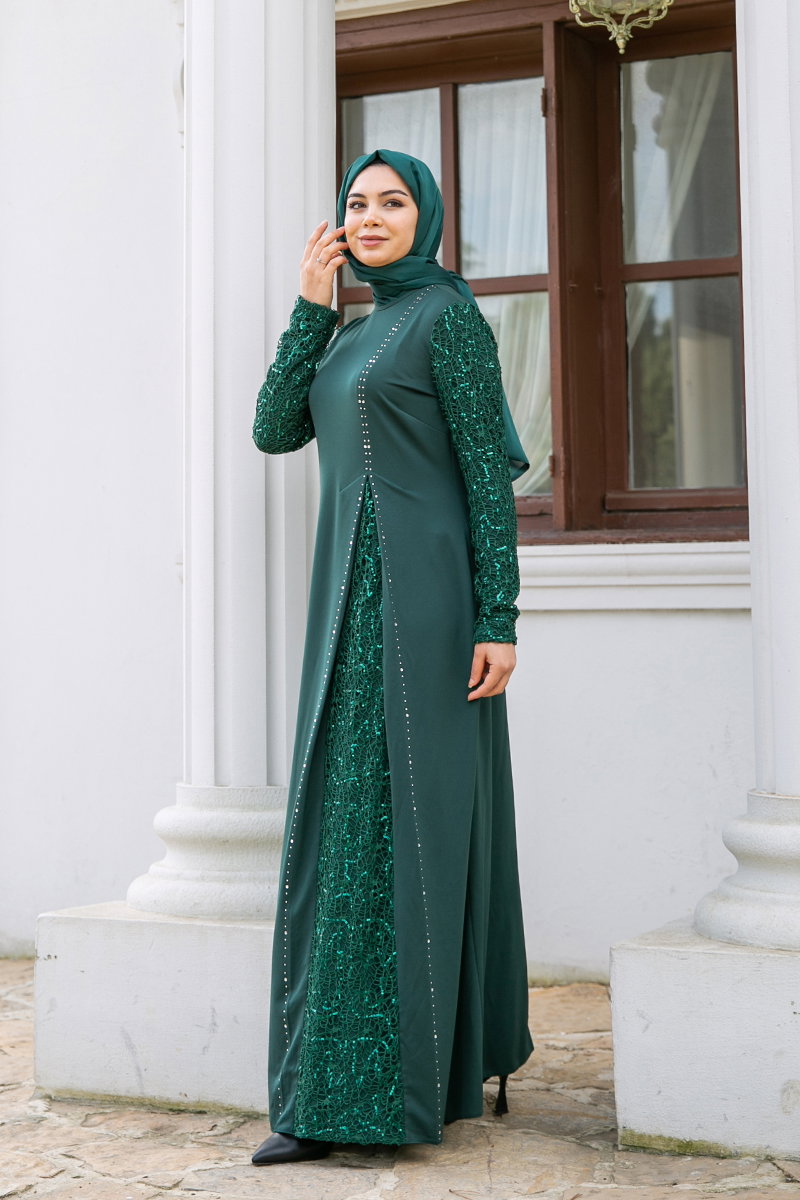 Pul İşlemeli Abiye ASM2546-M Zümrüt