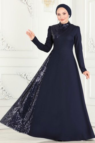 moda selvim Pul İşlemeli Abiye Elbise ASM2719 Laci - Thumbnail