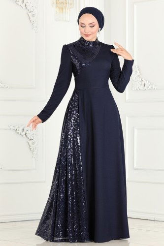 moda selvim Pul İşlemeli Abiye Elbise ASM2719 Laci - Thumbnail