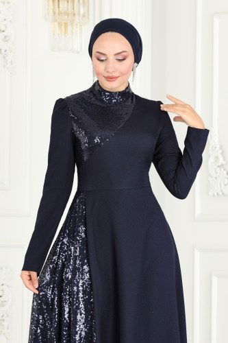 moda selvim Pul İşlemeli Abiye Elbise ASM2719 Laci - Thumbnail
