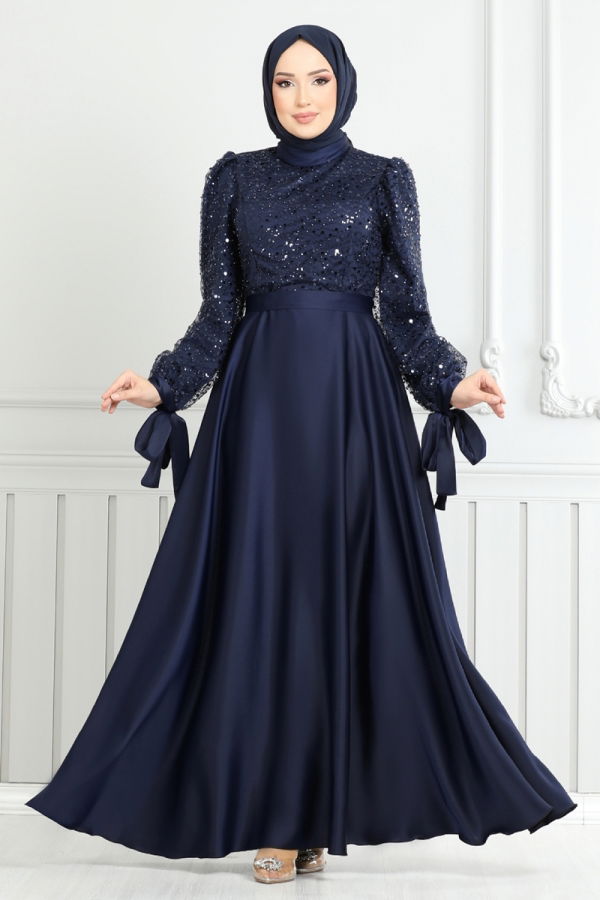 Modaselvim ABİYE Pul İşlemeli Saten Abiye 5670EDF311 Laci